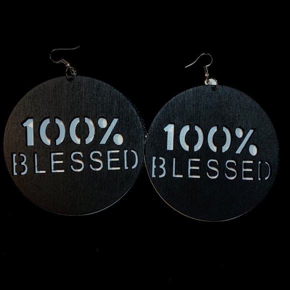 COPY - 100 % Blessed Earrings (BLACK) - Picture 5 of 7